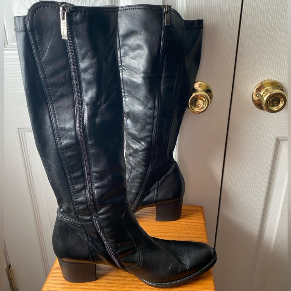 paul green Black Leather Tall Knee High Heeled Boots SZ 7.5 (10 US) - Picture 4 of 12